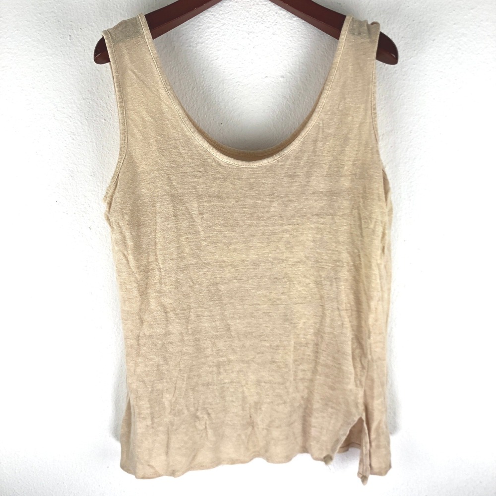 Lagenlook Cream Beige 100% Linen Scoop Neck Tank Top Size M L XL Boho Granola